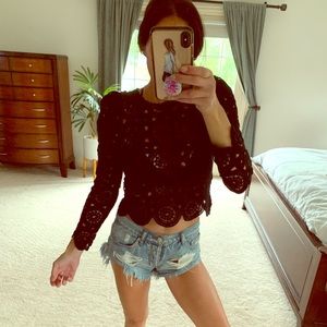Zara puff sleeve black crochet top